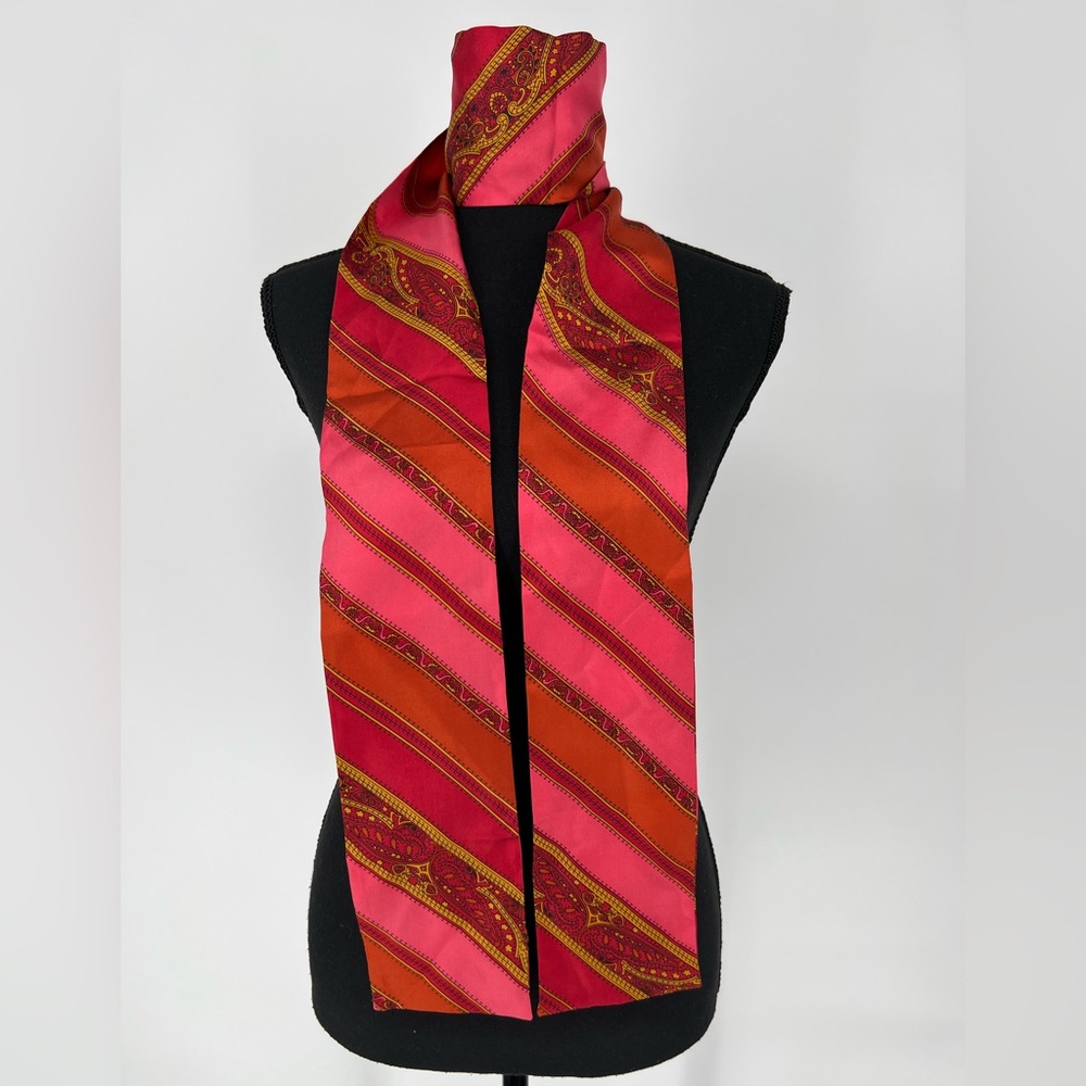 TALBOTS STRIPPED SILK FASHION SCARF IN PINK AND COPPER‎